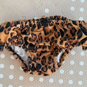 Mini Rodini Leopard-Print Swim Diaper Cover in Tan and Black